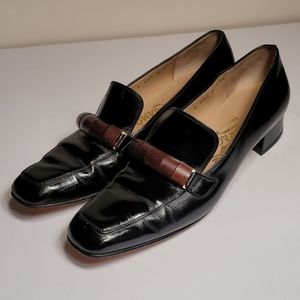 Salvatore Ferragamo black leather shoes with wood
